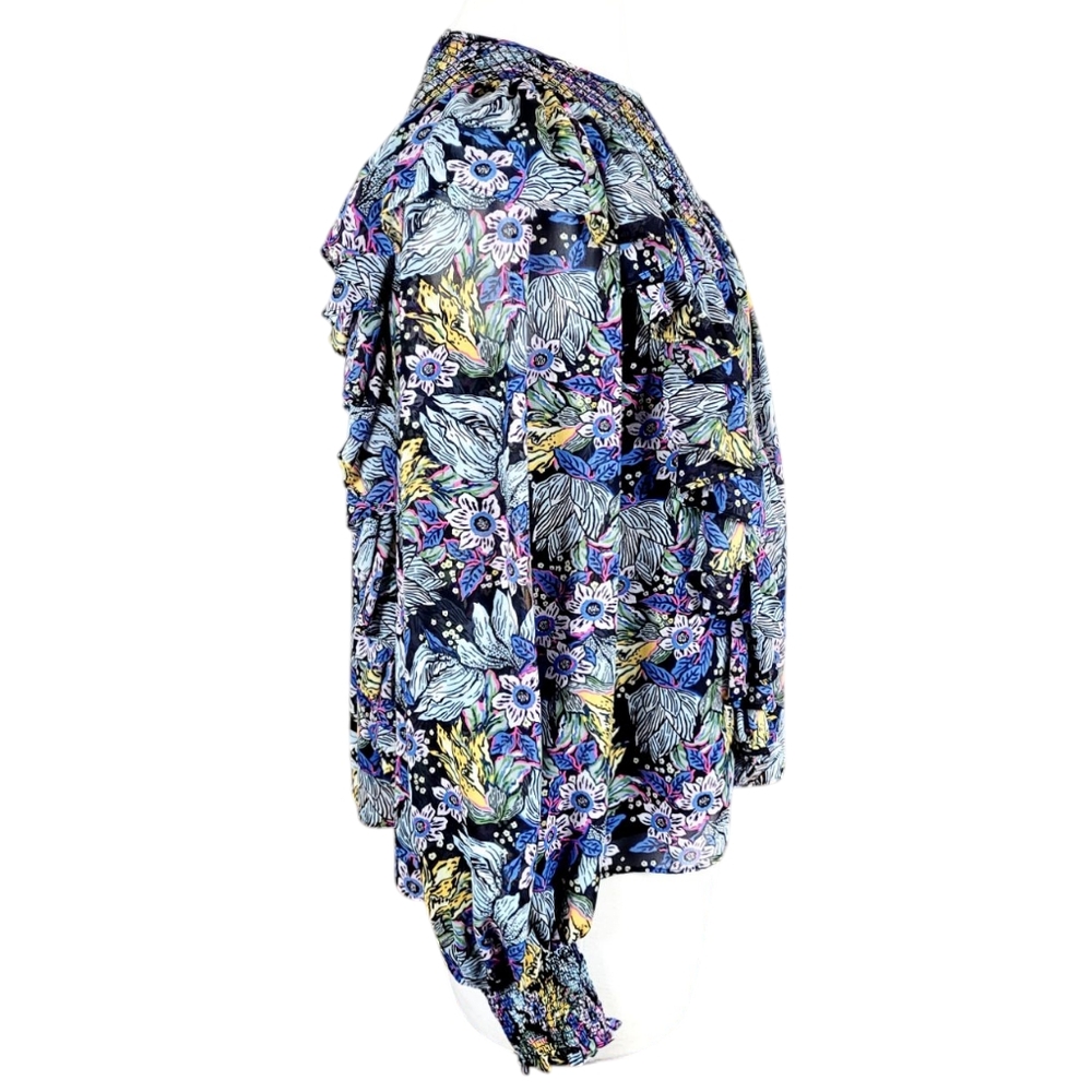 CINQ A SEPT Harriet Floral Smocked Yoke Top Blouse Ruffles Small - Picture 3 of 10